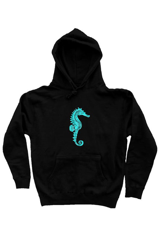 Seahorse unisex pullover hoodie-black and teal