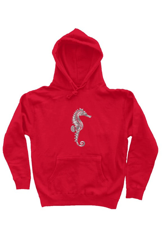 Seahorse unisex pullover hoodie-red and silver
