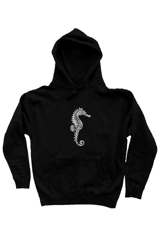 Seahorse unisex pullover hoodie-black and silver