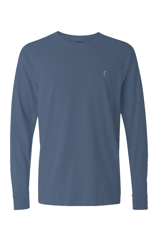Seahorse mens Long Sleeve T Shirt-Blue jean
