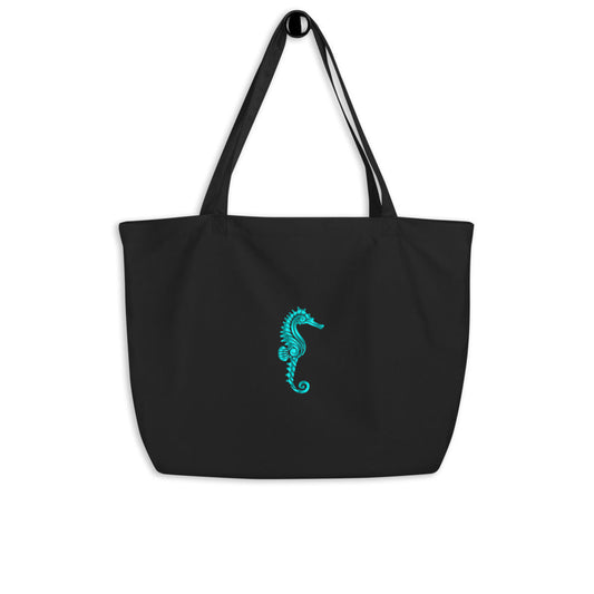 Large Organic Seahorse tote bag-black