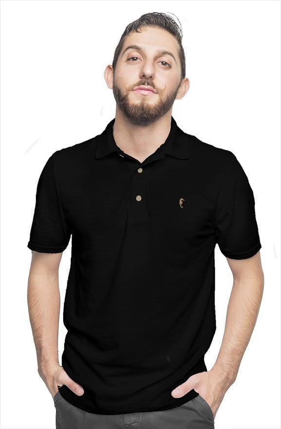 Seahorse mens cotton polo-black