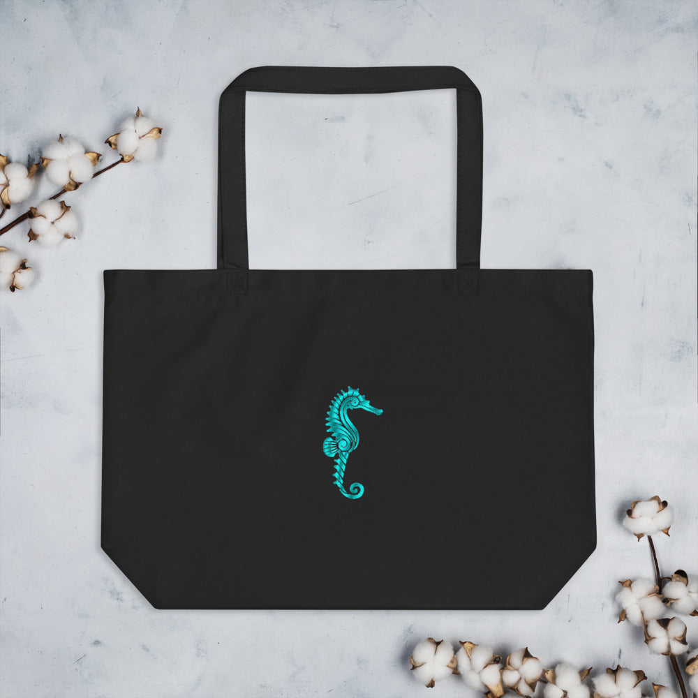 Large Organic Seahorse tote bag-black