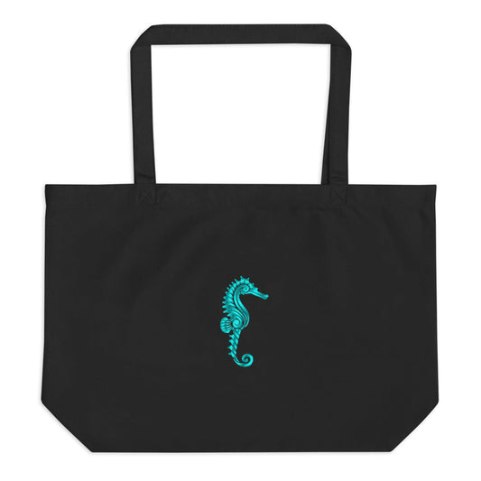 Large Organic Seahorse tote bag-black